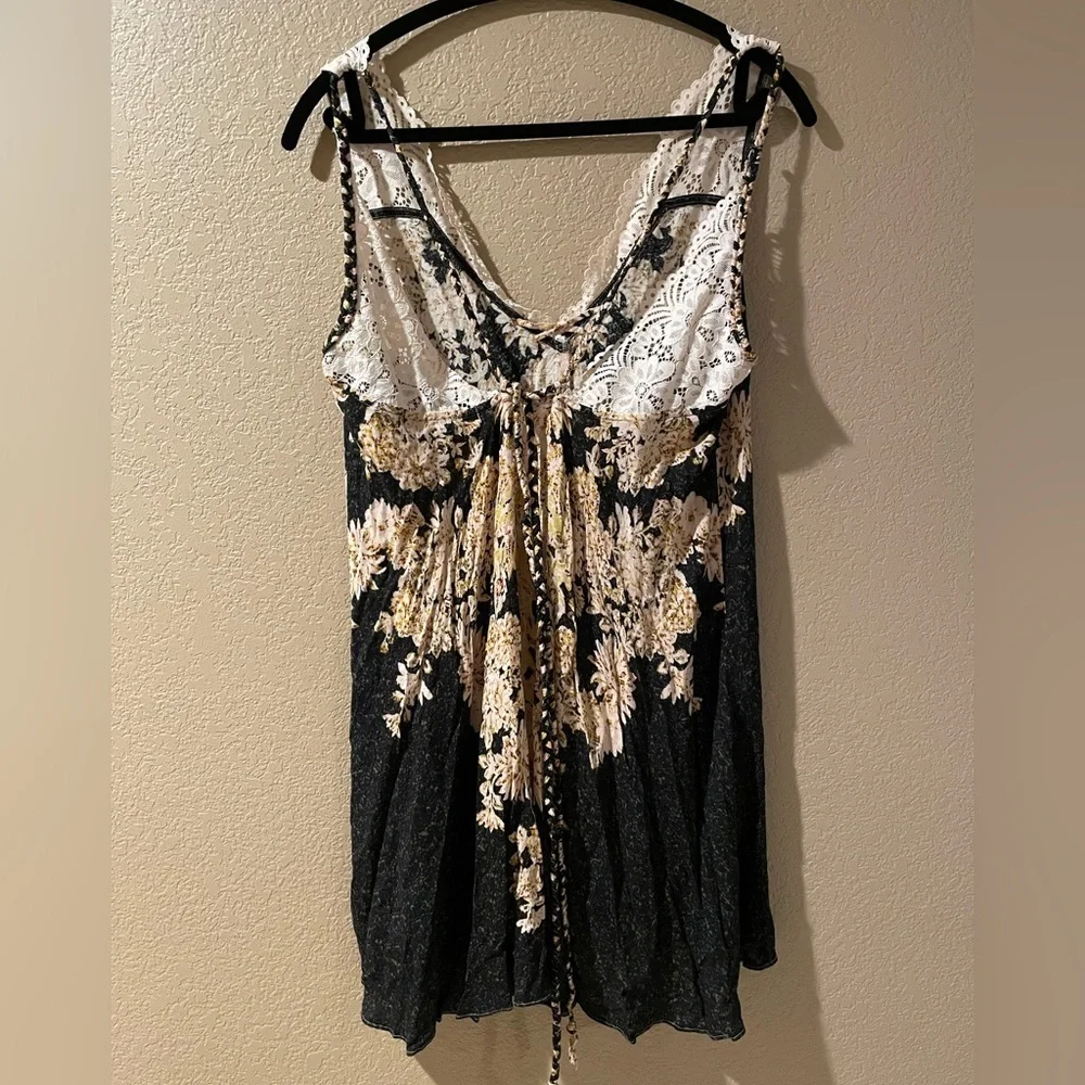 Free People Black and Cream Lace Dress